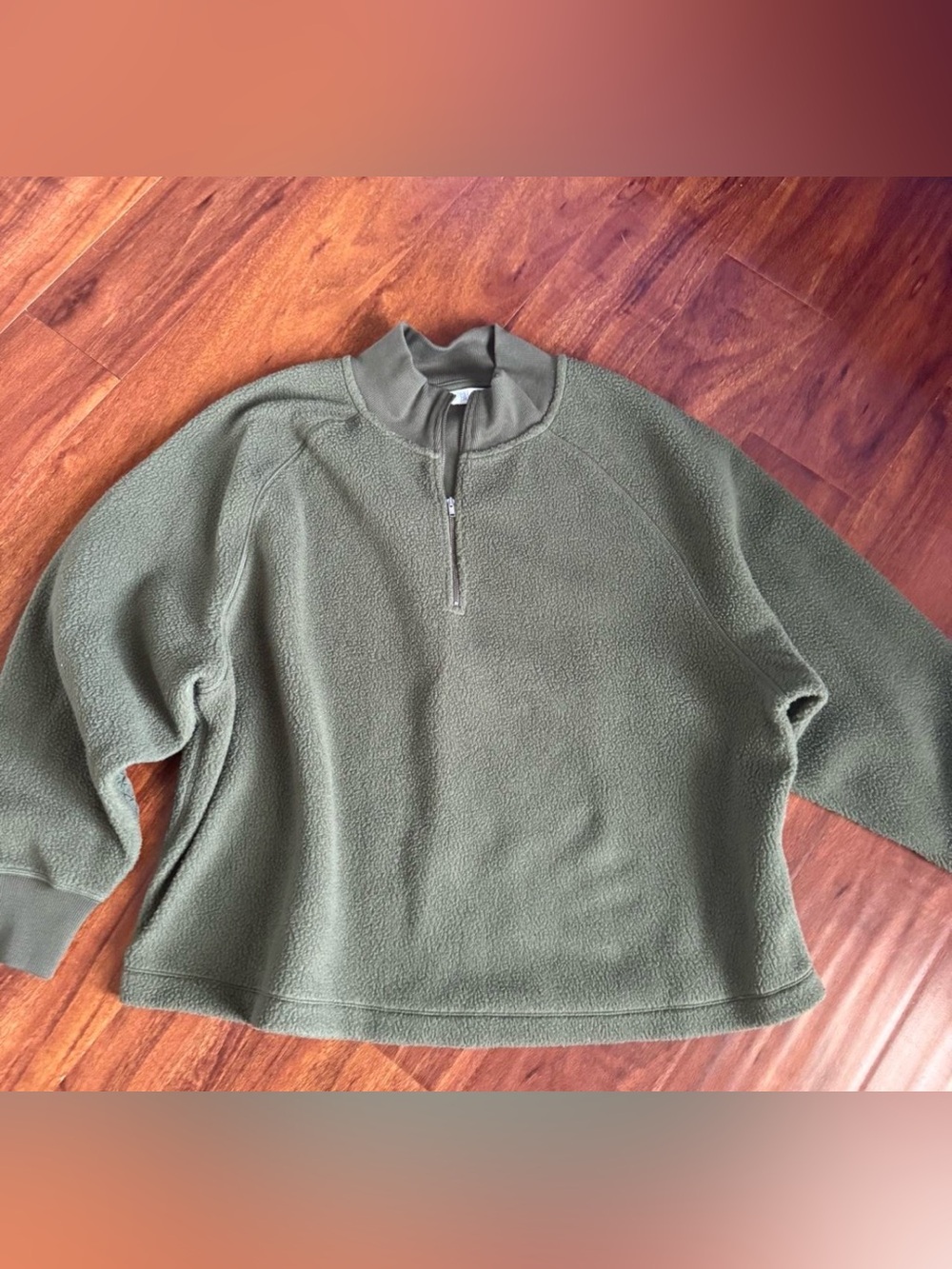 Time and Tru XL Green Sherpa Fleece Quarter Zip Pullover Quilted Elbow Patches
